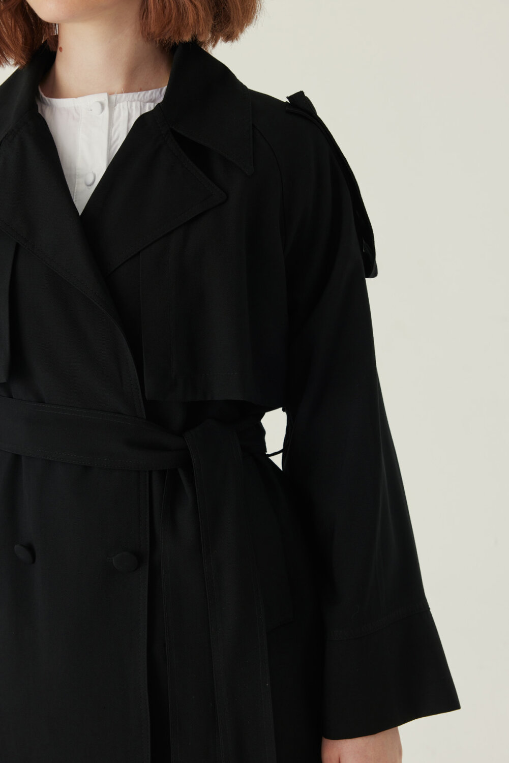 Raglan Sleeve Trench Coat – Black - 2