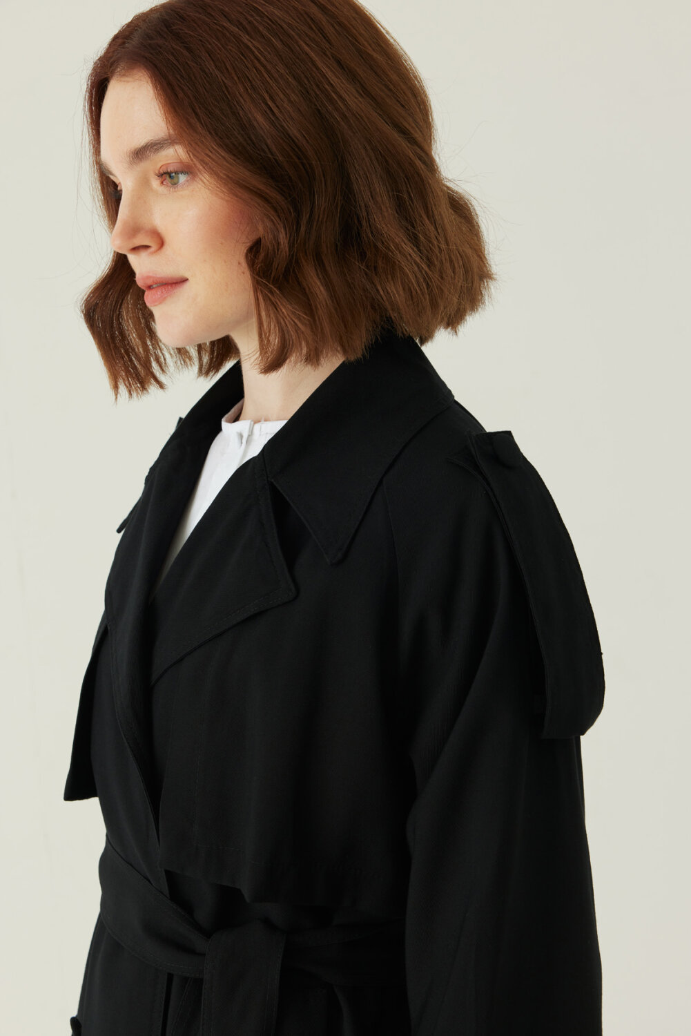 Raglan Sleeve Trench Coat – Black - 3