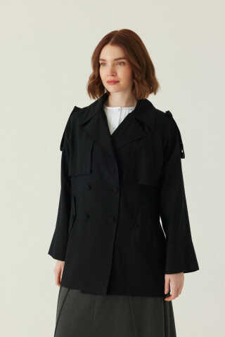 Raglan Sleeve Trench Coat – Black - 5