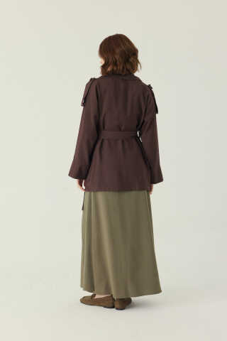Raglan Sleeve Trench Coat – Brown - 5