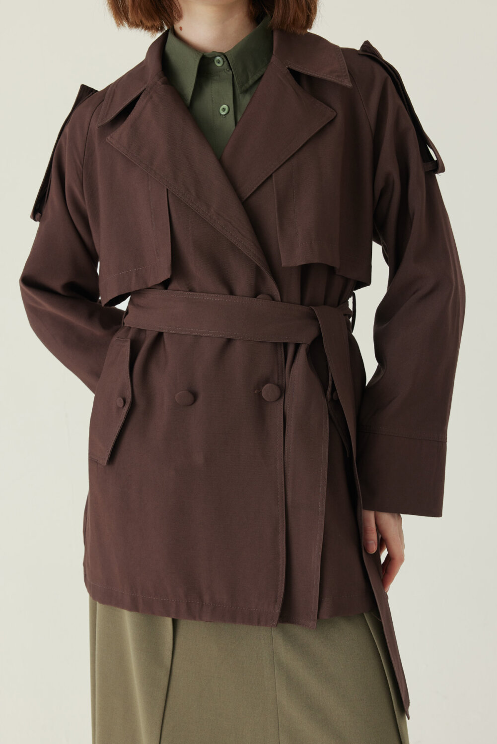Raglan Sleeve Trench Coat – Brown - 4