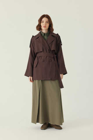 Raglan Sleeve Trench Coat – Brown - 3