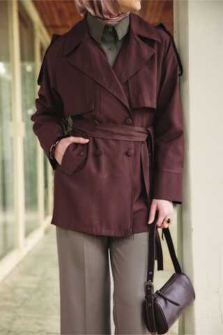 Raglan Sleeve Trench Coat – Brown - 2