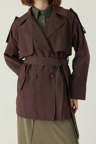Raglan Sleeve Trench Coat – Brown - 2