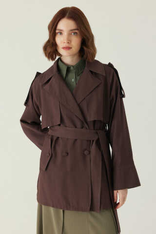 Raglan Sleeve Trench Coat – Brown - 5