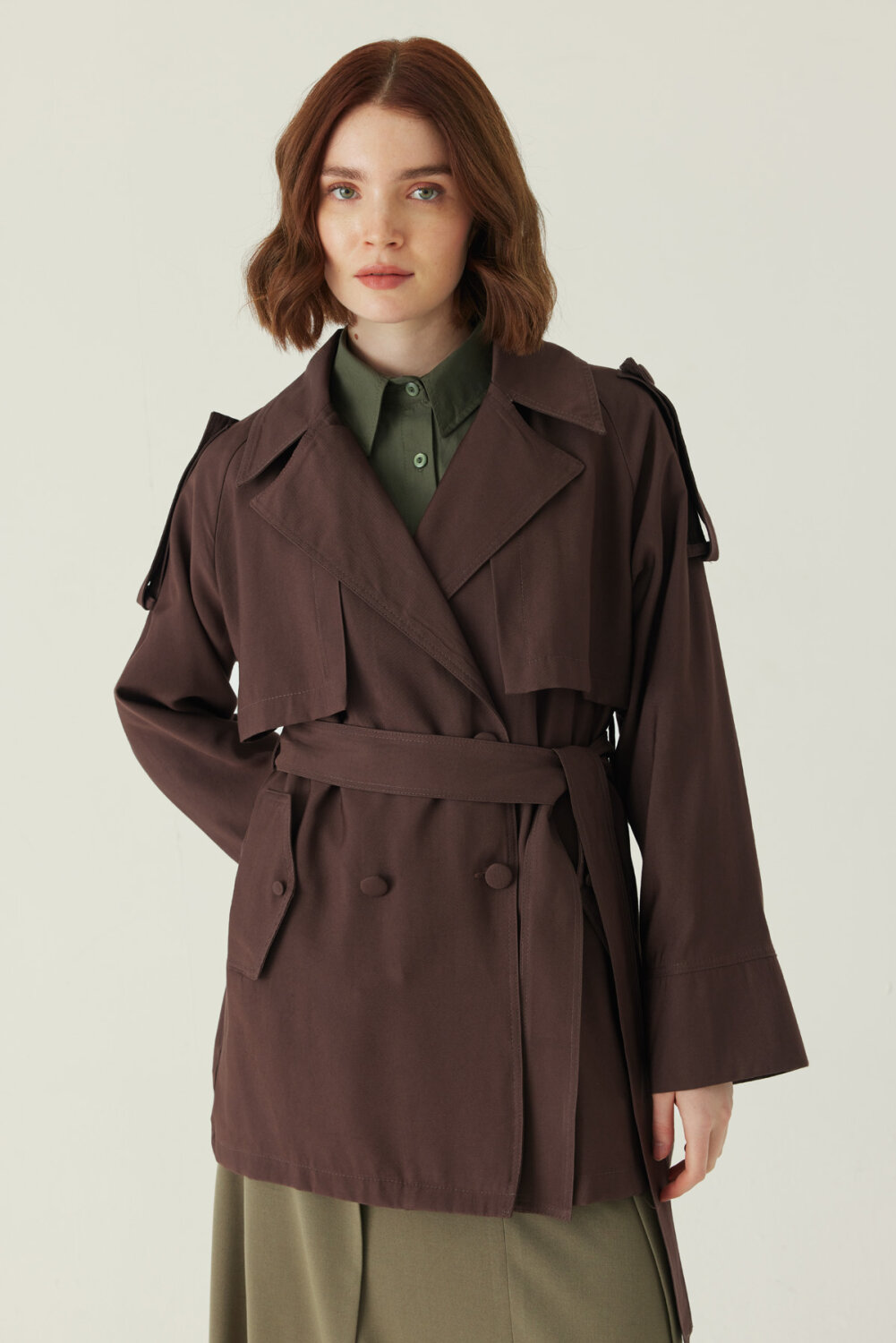 Raglan Sleeve Trench Coat – Brown - 5