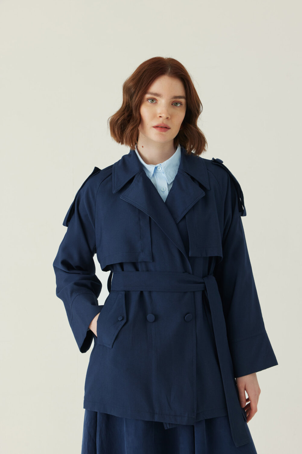 Raglan Sleeve Trench Coat – Navy - 2