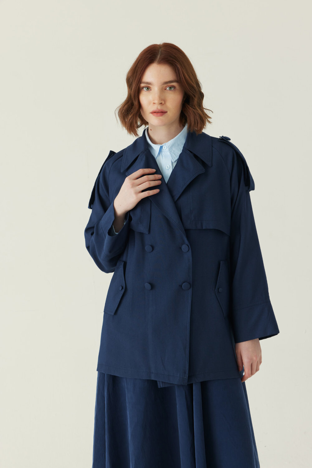 Raglan Sleeve Trench Coat – Navy - 5