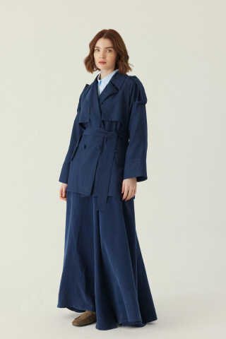 Raglan Sleeve Trench Coat – Navy - 1