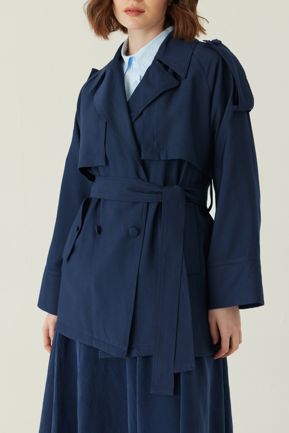 Raglan Sleeve Trench Coat – Navy - 3