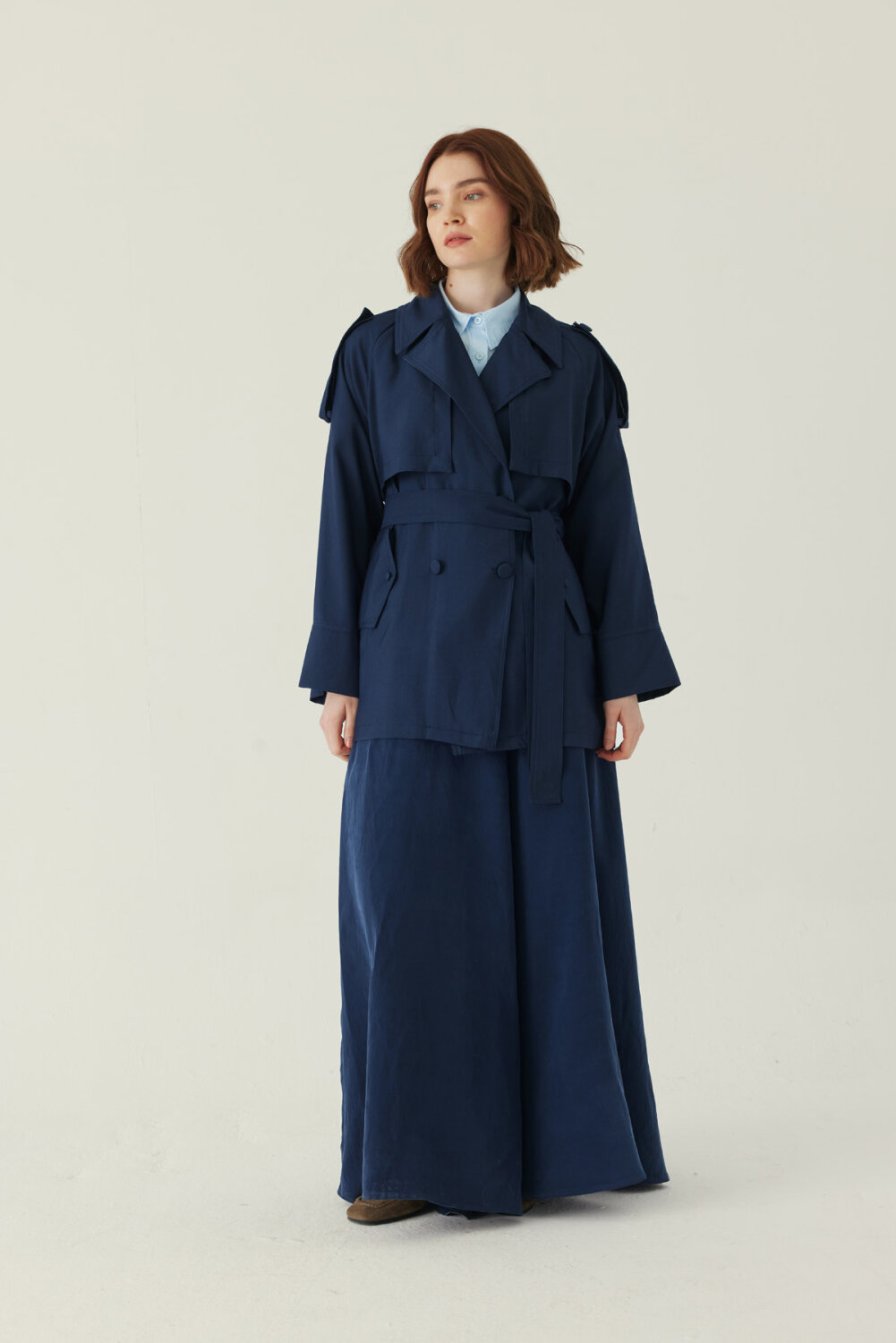 Raglan Sleeve Trench Coat – Navy - 6