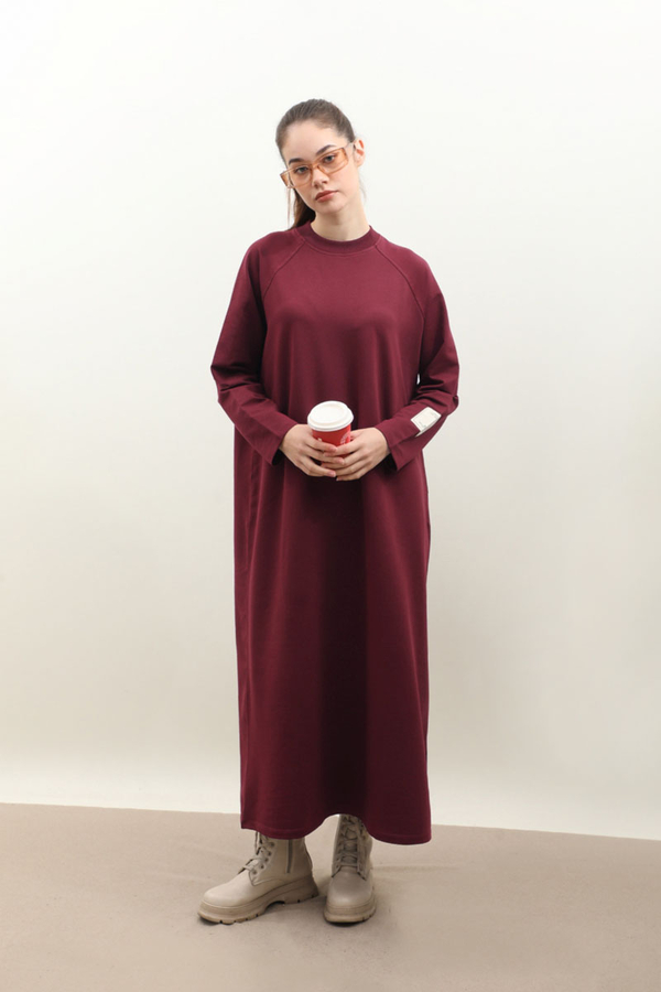 Reglan Kol Basic Elbise Bordo - 2