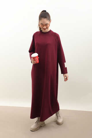 Reglan Kol Basic Elbise Bordo - 3