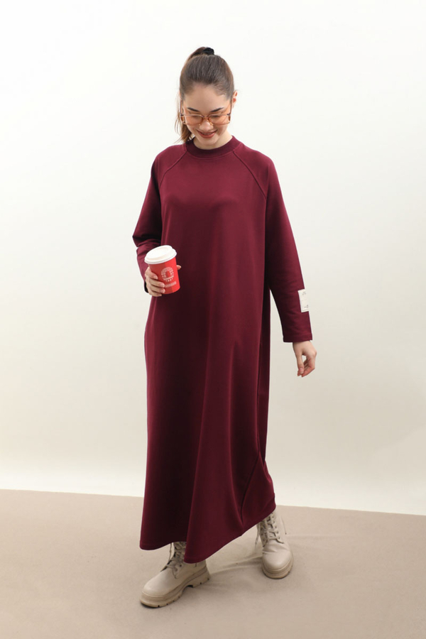 Reglan Kol Basic Elbise Bordo - 3