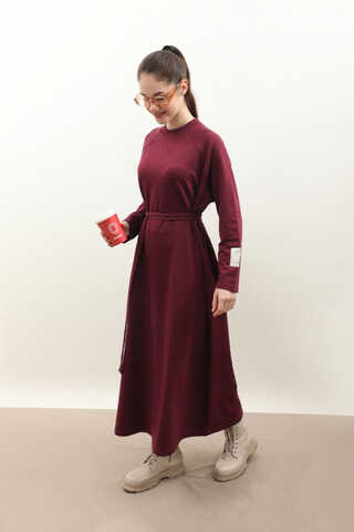 Reglan Kol Basic Elbise Bordo - 1