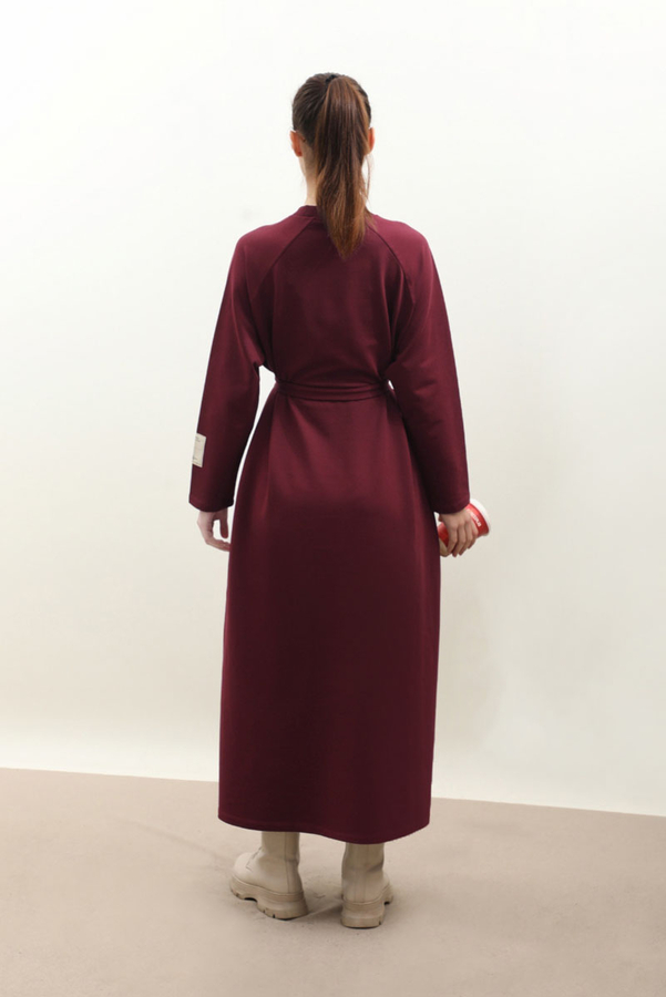 Reglan Kol Basic Elbise Bordo - 7