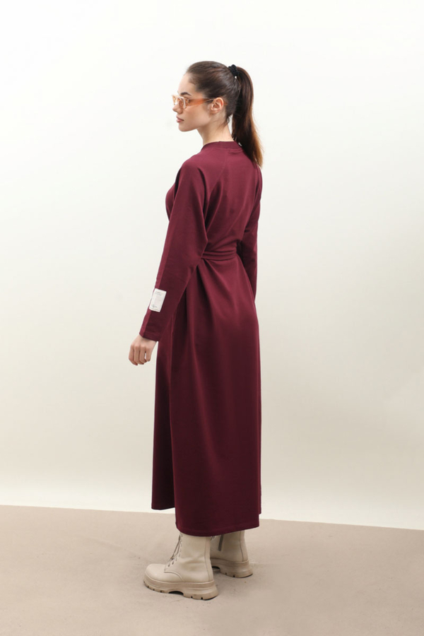 Reglan Kol Basic Elbise Bordo - 8