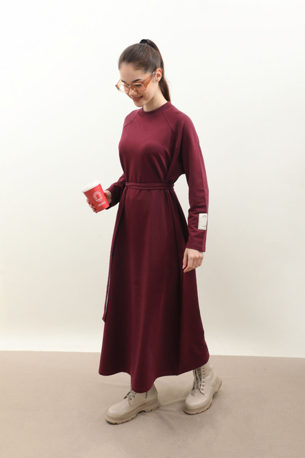 Reglan Kol Basic Elbise Bordo - 1