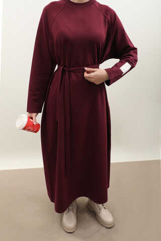 Reglan Kol Basic Elbise Bordo - 4
