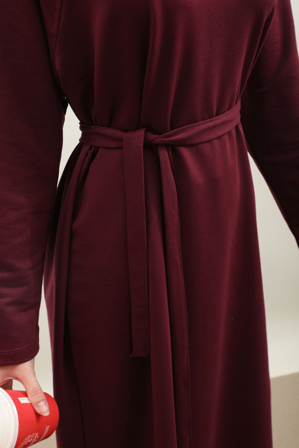 Reglan Kol Basic Elbise Bordo - 5