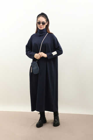 Reglan Kol Basic Elbise Lacivert - 1