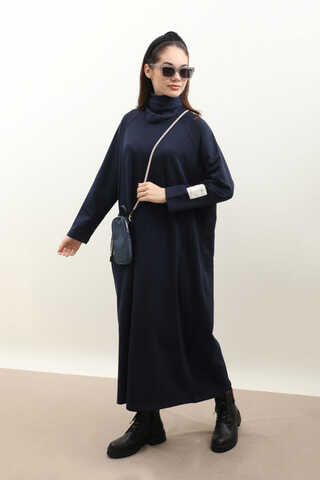 Reglan Kol Basic Elbise Lacivert - 2