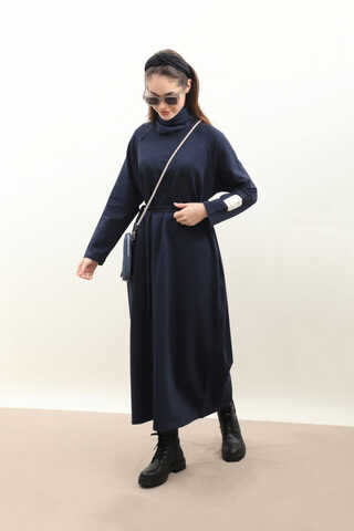 Reglan Kol Basic Elbise Lacivert - 3