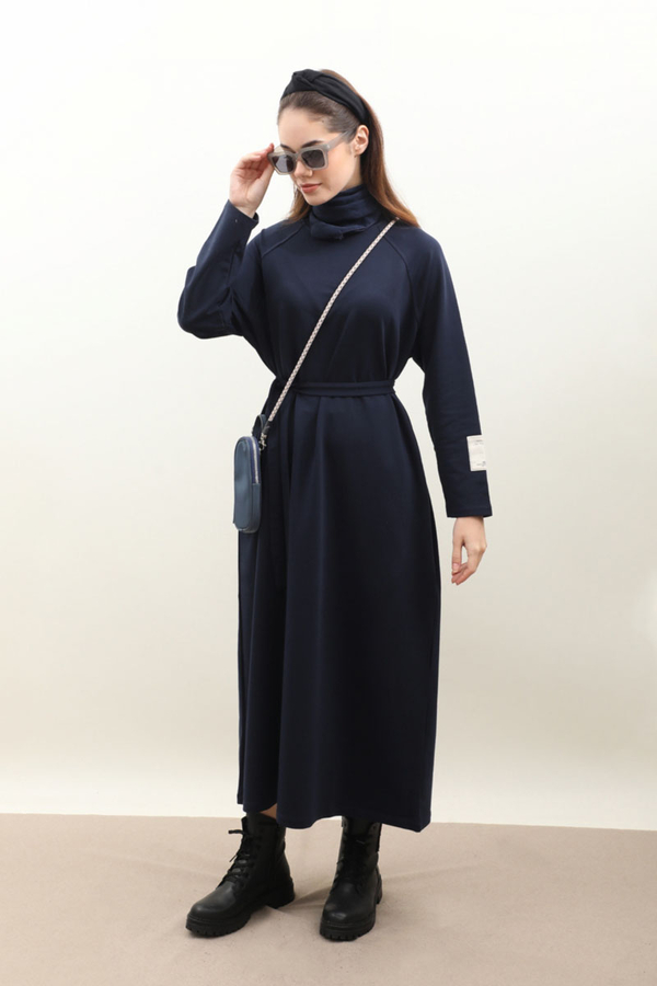 Reglan Kol Basic Elbise Lacivert - 4