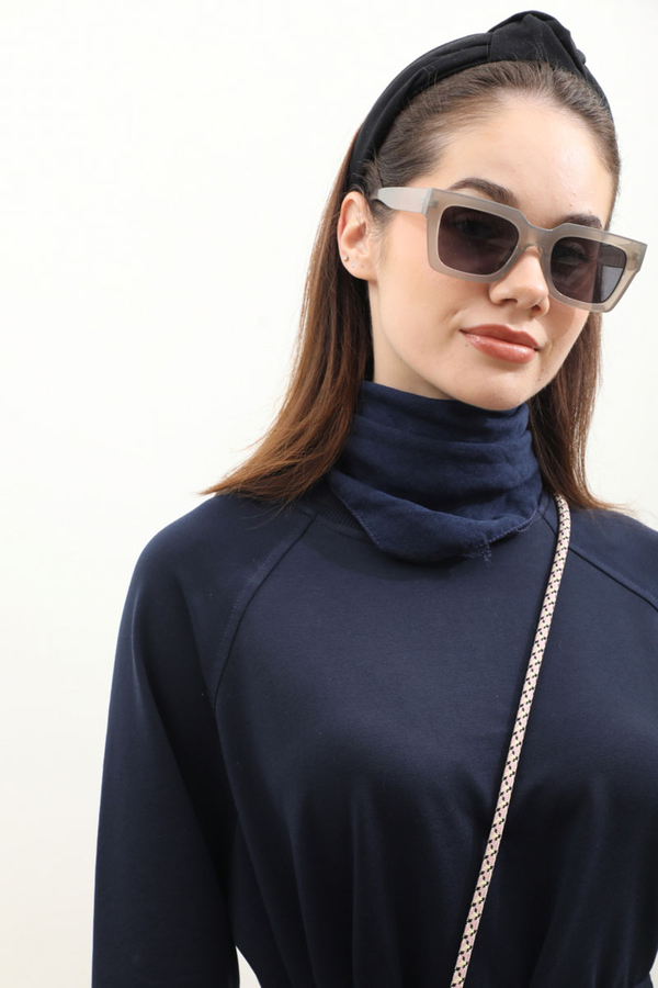 Reglan Kol Basic Elbise Lacivert - 7