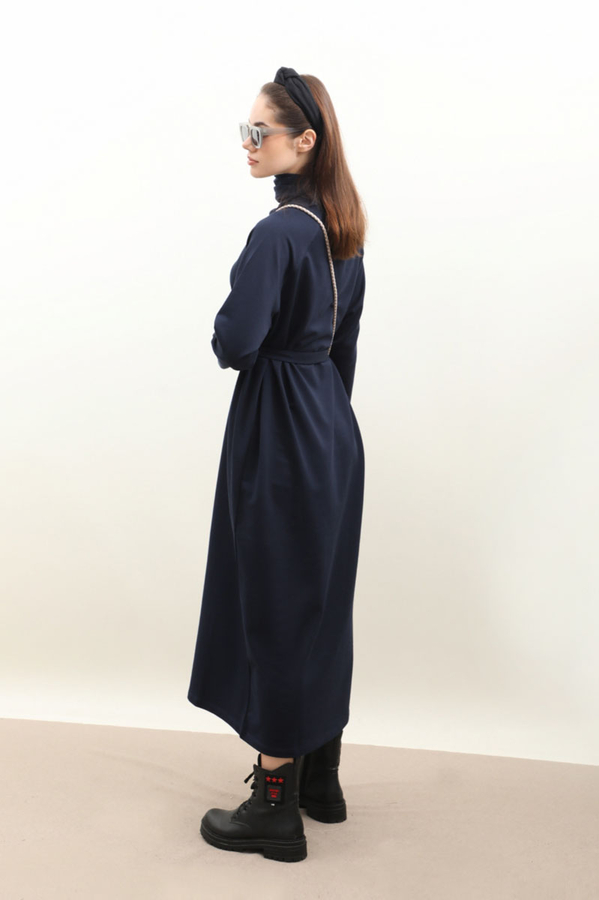 Reglan Kol Basic Elbise Lacivert - 9
