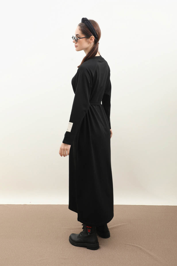 Reglan Kol Basic Elbise Siyah - 8