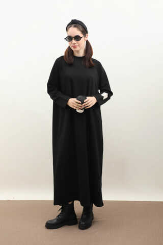 Reglan Kol Basic Elbise Siyah - 2
