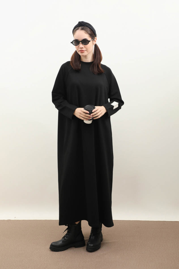Reglan Kol Basic Elbise Siyah - 2
