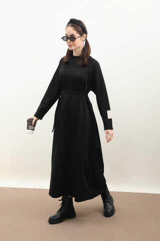 Reglan Kol Basic Elbise Siyah - 3