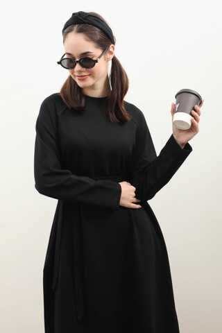 Reglan Kol Basic Elbise Siyah - 1