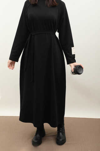 Reglan Kol Basic Elbise Siyah - 4