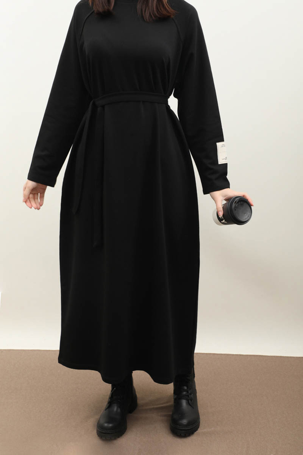 Reglan Kol Basic Elbise Siyah - 4