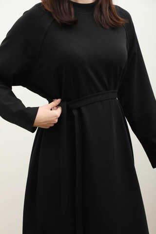 Reglan Kol Basic Elbise Siyah - 5