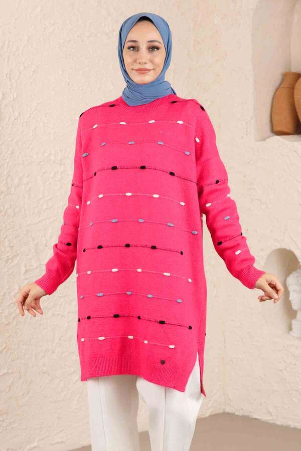 Renkli Çizgili Kazak Pembe - 4