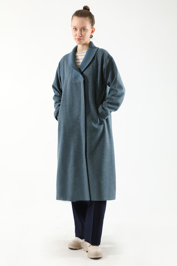 Ribana Collar Cachet Coat İndigo - 3