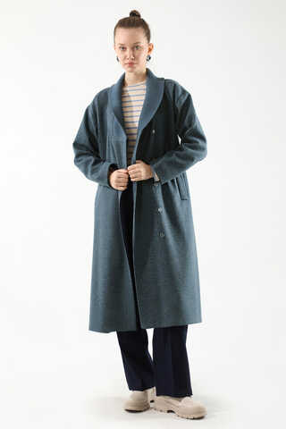 Ribana Collar Cachet Coat İndigo - 5