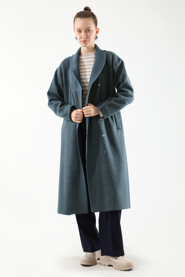 Ribana Collar Cachet Coat İndigo - 5