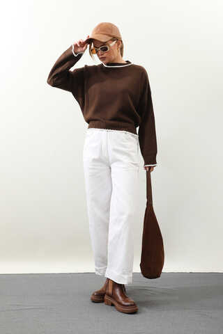 Ribanalı Kısa Kazak Kahverengi - 2