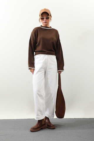 Ribanalı Kısa Kazak Kahverengi - 3