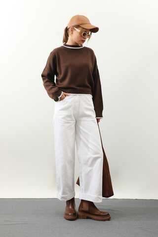 Ribanalı Kısa Kazak Kahverengi - 4