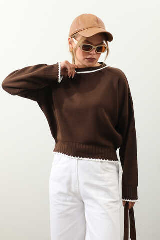 Ribanalı Kısa Kazak Kahverengi - 1