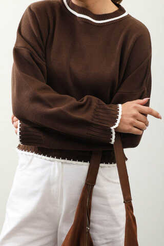 Ribanalı Kısa Kazak Kahverengi - 6