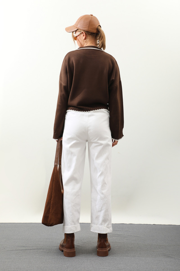 Ribanalı Kısa Kazak Kahverengi - 7