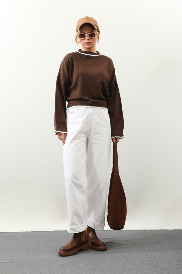 Ribanalı Kısa Kazak Kahverengi - 3