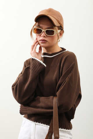 Ribanalı Kısa Kazak Kahverengi - 5